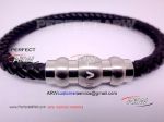 Perfect Replica High Quality Black Leather Mont Blanc Bracelet - Stainless Steel Clasp